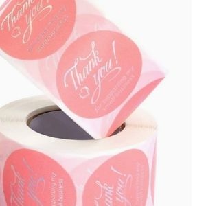 100  1.5-inch Thank You Stickers Pink/White